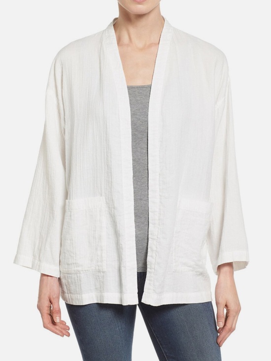 Eileen Fisher Tops - EILEEN FISHER [$225] White Organic Cotton Gauze Boxy Long Jacket